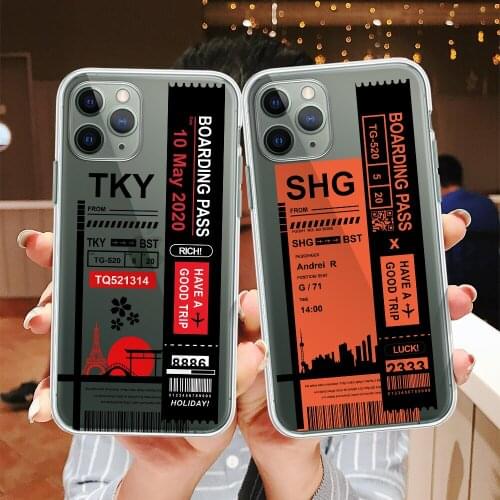 Boarding Pass Trip ticket Clear Phone Case For iPhone 7 XS MAX 11 Pro 12 X XR SE20 8 6Plus Soft Silicone TPU Cover Coque Bag