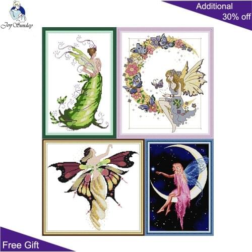 Joy Sunday Butterfly Plant Moon Fairy Cross Stitch RA279RA280RA281RA289 Counted and Stamped Home Decor Fairy Cross Stitch kits