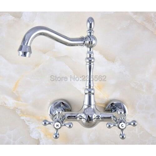 Moder Wall Mounted Double Handle Chrome Bathroom Basin Sink Mixer Tap Faucet lnf578