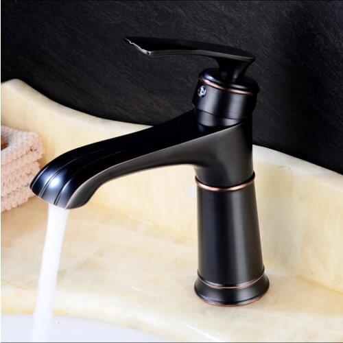 Basin Faucets Black Oil Brushed Copper Bathroom Faucet Mixer Vintage Hot Cold Cock Wash Basin Mixer Tap Sink Single Handle Crane