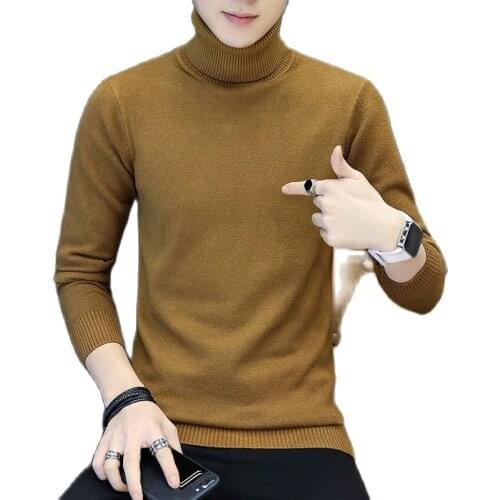 Autumn Winter High Neck Warm Sweater Men Turtleneck Mens Sweaters Slim Fit Pullover Men Knitwear Male Double Collar 7 Color