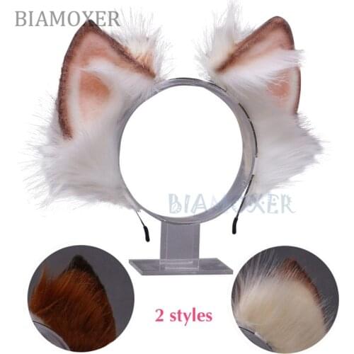 2 styles Women Kids Lolita Plush Animal Fox Ear Cosplay Clip KC Hairband Kawaii Cosplay Hair Accessories Gifts For Girl Friend