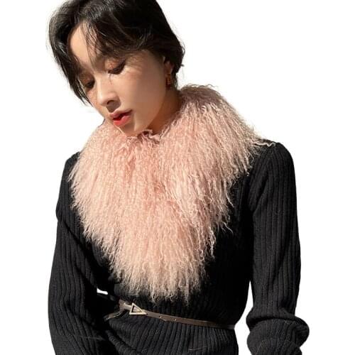 Womens Real Fur Scarf 2021 Winter Fashion Mongolian Long Fur Scarves Winter Keep Warm Shawls TZ8637