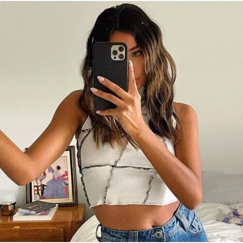 2021 Summer Womens Sleeveless Tank Top Fashion Ladies High Neck Crop Top Tanks Slim Fit Casual Girls Basic Tank Tops Clothes