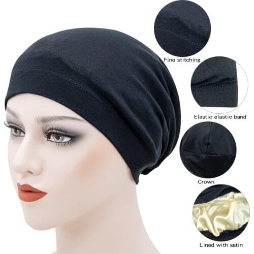 2021 New Cotton Turban Hat Solid Color Women Warm Winter Headscarf Bonnet Muslim Wrap Head scarf Satin Sleep Hat for female