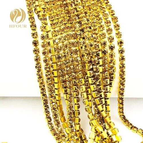 2mm/2.5mm/2.8mm/3.0mm/4.0mm 5yard/pack High quality Gold bottom Champagne Rhinestone Chain DIY Accessories