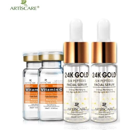 ARTISCARE Vitamin C Serum+Six Peptides Serum 24K Gold Anti-Aging Moisturizing Skin Care Whitening Brighten Beauty 4PCS