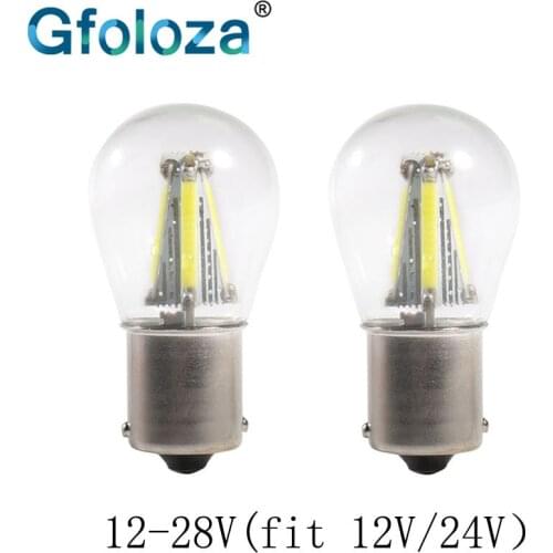 Gfoloza P21W 1156 BA15S Filament Car LED Turn Signal Light Auto Vehicle Turning Lamp DRL Warm White Red Yellow 12-28v 3W 2PCS