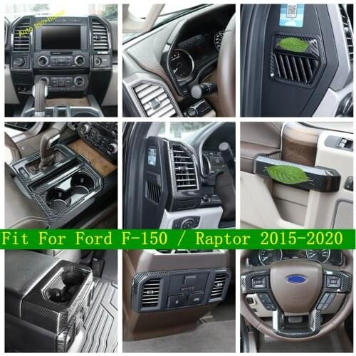 Carbon Fiber Look Dashboard Air AC / Steering Wheel / Navigation GPS / Handle Cover Trim Fit For Ford F-150 / Raptor 2015 - 2020