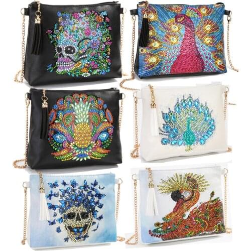 Wallet Pouch 5D DIY Diamond Painting Peafowl Butterfly Flower Leather Crossbody Chain Bags DIY Diamond Embroidery Bag Peacock