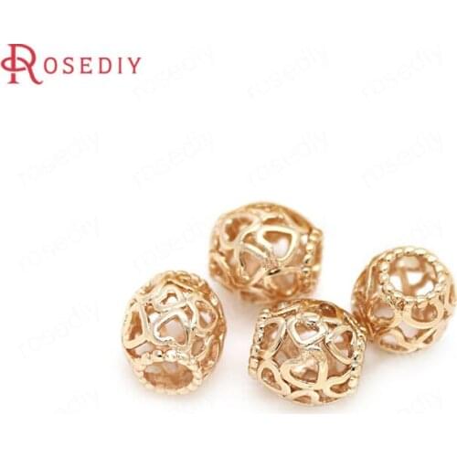 D637)6 pieces 9.5x10mm 24K Champagne Gold Color Plated Brass Large hole Bracelet Spacer Beads High Quality Jewelry Accessories