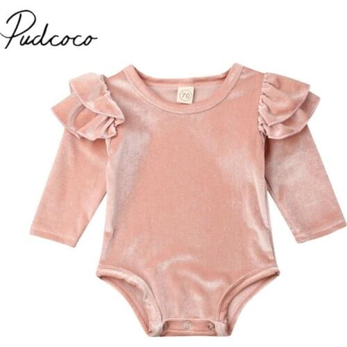2020 Baby Spring Autumn Clothing Newborn Girl Fly-Sleeve Bodysuits Solid Velvet Jumpsuit One-Pieces Playsuits Soft Retro Outfits