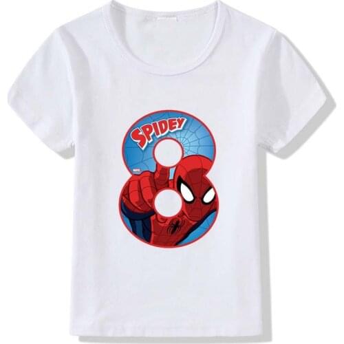 Baby Modal T Shirt Marvel Spiderman Iron Man Boy Girl Birthday Shirt Number 1-9 Child Summer Clothes Short Sleeve Letter Tops