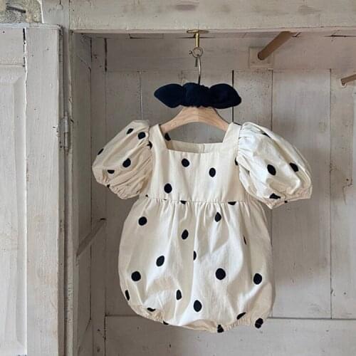 Girl baby ins cute princess puff sleeve polka dot short sleeve romper