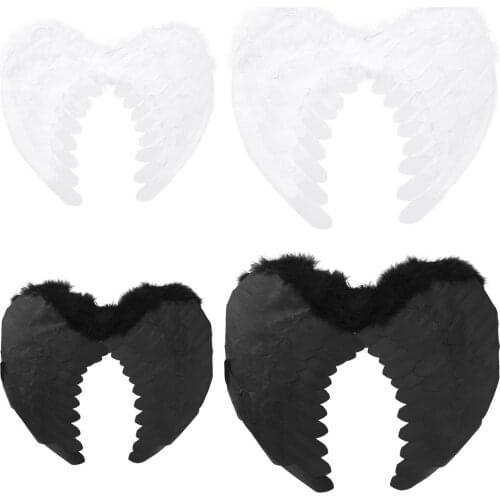 Kids Girls White/Black Feather Fairy Angel Wings Stage Performance Masquerade Carnival Christmas Dance Party Roleplay Costume