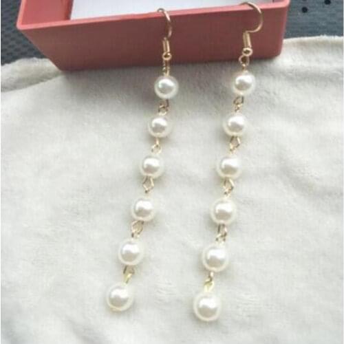 Ea476 Fashion Bohemian OL temperament Vintage imitation pearl earrings tassel earrings Womens jewelry accessories