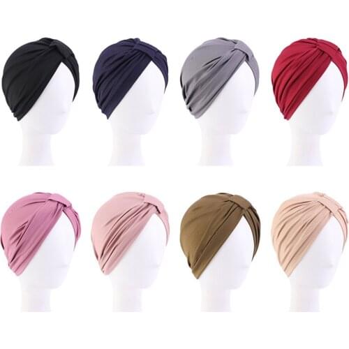 2020 Women Muslim Headscarf Hat Solid Modal Bonnet Turban Caps Thin Summer Elastic Head Wrap Indian Hats Inner Bonnet For Lady