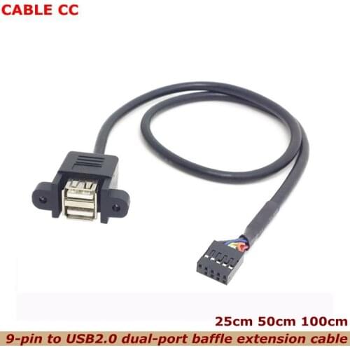 30cm 100cm Motherboard Internal 9Pin 9P to Dual 2-port USB 2.0 A Female Panel To Install DATA DuPont Cable