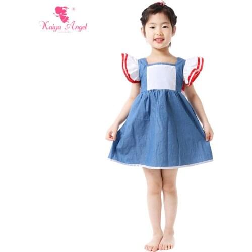 Kaiya Angel Girls Clothes Kid Dress For Girls Fly Sleeve Denim Kids Clothes Dresses Ruffles Sleeve With Ribbon Summer Clothing