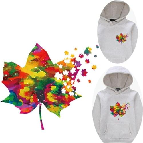 Colorful maple Leaf Patch Heat Transfer for Clothing Thermal Transfer On Clothes Follower Butterfly Washable Stickers Applique