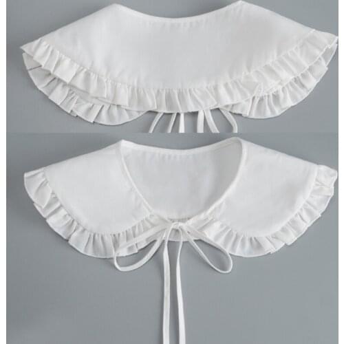 L93F Preppy Style Women Doll Tiered Ruffles Fake Collar Shouder Wrap Student Adjustable Ribbon Bowknot Bottoming Shirt Shawl