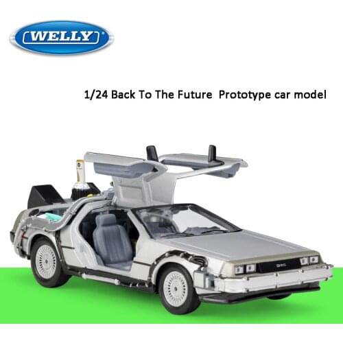 Welly 1:24 Diecast Alloy Model Car DMC-12 Delorean Back To The Future Time Machine Metal Toy Car for Kid Toy Gift Collection