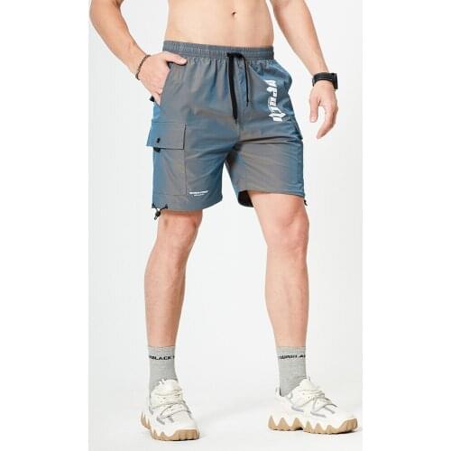 Mens Shorts with Drawstring Middle Waist Five Points Trousers with Multi-Function Pockets Casual Loose Sports Short Pants
