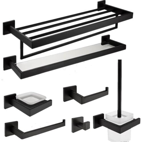 Bathroom Accessories Set 304 Stainless Steel Black Matte Soap Dispenser Makeup Mirror Bathroom Hardware Set send from Russia