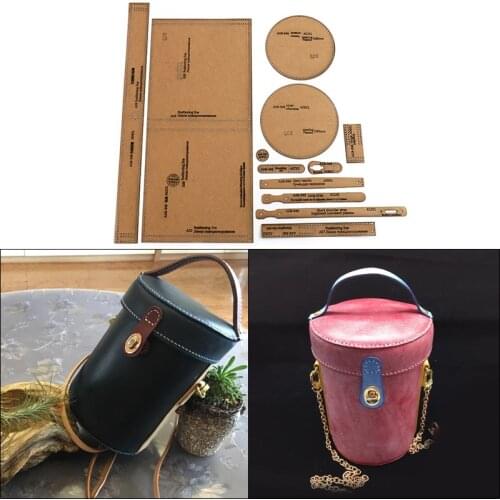 1Set DIY Kraft Paper Template Round Bucket Bag Shoulder Messenger Bag Leather Craft Pattern DIY Stencil Sewing Pattern 12.5*18cm