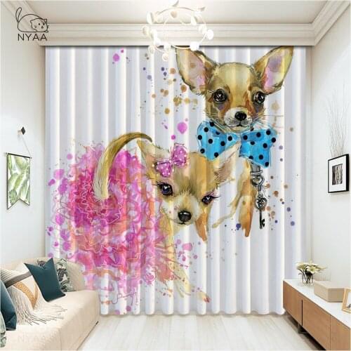 Nordic Yellow Puppy Curtain Rod Roman Curtain Kitchen Curtains Home Hotel Decoration Bedroom Curtains Blackout Micro Shading