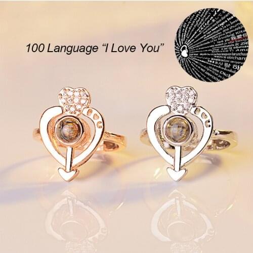 New Design 100 Languages "I Love You" Memory of Love Adjustable Rose Gold Rings Engagement Wedding Ring Creative Women Jewelry