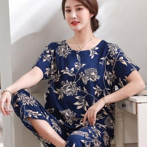 Sleepwear Middle-aged and elderly people pajamas female summer cotton mother short-sleeved loose home service 2PC пижама