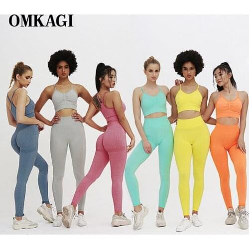 OMKAGI Seamless Yoga Set Workout SportSwear Women Gym Sport Yoga Outfits For Women Athletic Clothes Gym High Waist Yoga Suit
