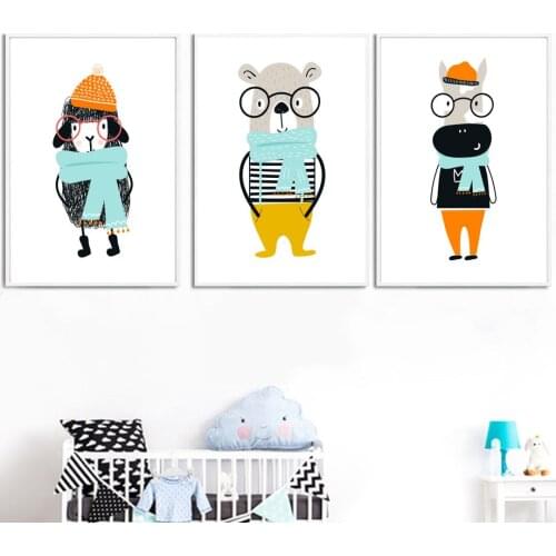 Baby Bear Sheep Rabbit Wall Art Canvas Painting Nordic Posters And Prints Cute Animals Wall Pictures For Kids Room Home Decor