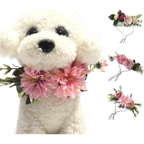 Pet Flower Head Band Wedding Collars Dog Cat Collars Headwear Fashion Simulation Flower Ring Hoop Headband New