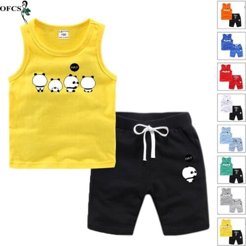 Retail 2-12Years Kids Clothes Toddler Boys Girls Cartoon Outfits Childrens Suit Summer Cool Cotton Unisex Vest T-shirt + Shorts