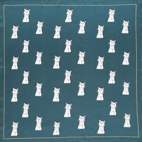 Silk scarf women long 60*60cm satin chiffon small silk scarf for ladies fashion squatting cat dark green square scarf Hijab