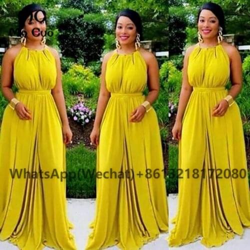 A-Line Chiffon Prom Evening Dresses Long 2021 Scoop Pleat Halter Floor Length Womens Evening Party Gown