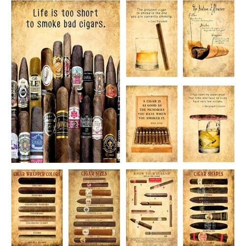 Vintage Cigar Whiskey Knowledge Retro Poster Bar Pub Cafe Decoration Tobacco Home Decoration