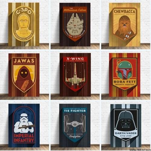 Disney Star Wars Vintage Poster 80s Popular Series Movie Canvas Painting Bedroom Decor Cuadros Movie Theater Internet Cafe Decor