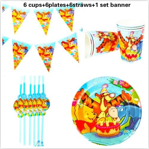 Winnie bear baby girl happy birthday party decoration set banner cups plates straws disposable favor suppliers