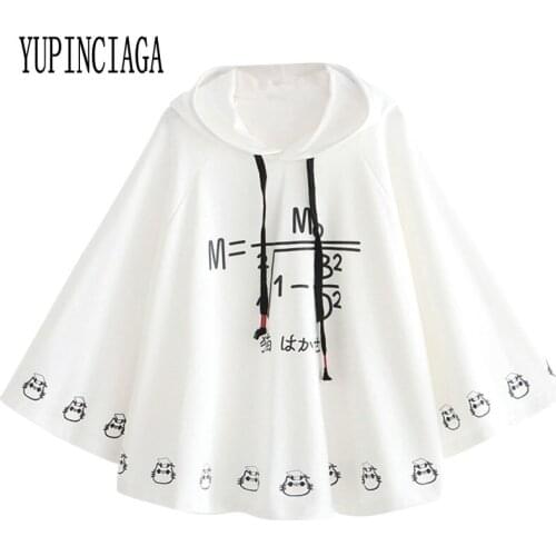 YUPINCIAGA New Cartoon Math Formula Printing Hooded Loose Cape Shawl Women Long Sleeve Pullovers Femme Harajuku White Hoodies