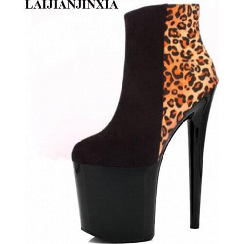LAIJIANJINXIA New Sexy Spring Women Pole Dance Shoes Night Club Party Dancing Shoes Platform 17cm High Heels Ankle Boots
