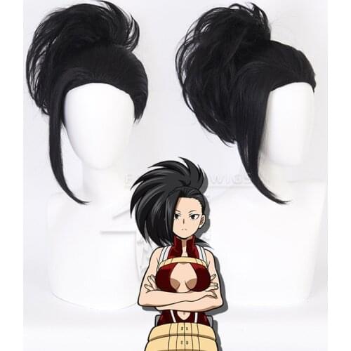 My Hero Academia YAOYOROZU MOMO Women Black Wig With Chignon Cosplay Costume Boku no Hero Academia Hair Women Party Wigs
