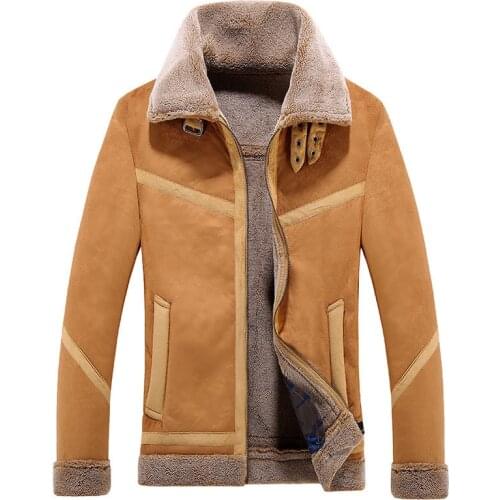 Winter artificial wool Leather Coat Mens Faux Fur Coat Male Leather Jacket Fleece Lined Velvet Thick Slim Thermal Fur Jacket Men