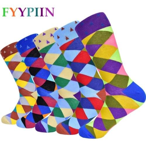 2020 mens socks latest style casual big plaid cotton socks colorful fashion business socks men