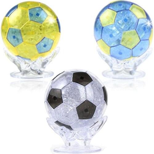 3 Pcs DIY 3D Jigsaw Crystal Puzzle with Flash LED Light - Football ( Clear& Blue & Yellow)