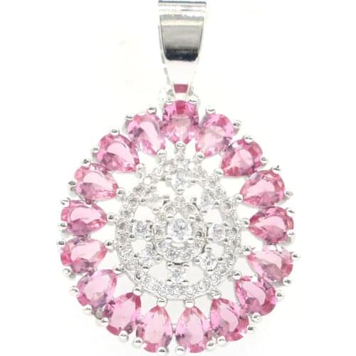 30x20mm 2020 Lovely Cute Created Pink Tourmaline Cubic Zircon Womans Daily Wear Silver Pendant