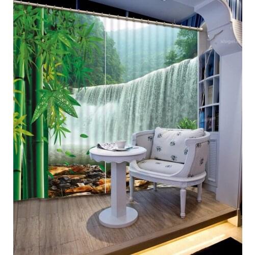 Customize Size 3D Curtain Bamboo Waterfall Mountain Landscape Window Curtains Home Bedroom Decoration curtain background