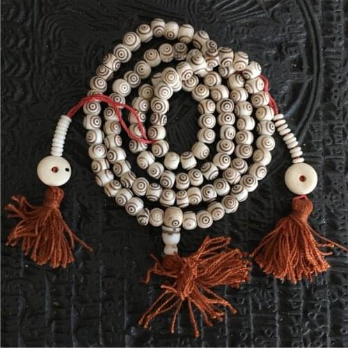 8mm Tibet Yak Bone Spells Mark 108 Prayer beads Ethnic Style Tibetan Old Article Carved Surface Great Quality Free Shipping